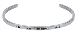 Wind and Fire Silver "Happy Birthday" Cuff Bracelet