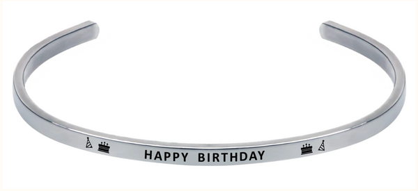 Wind and Fire Silver "Happy Birthday" Cuff Bracelet