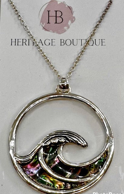 Silver Abalone Ocean Wave Necklace