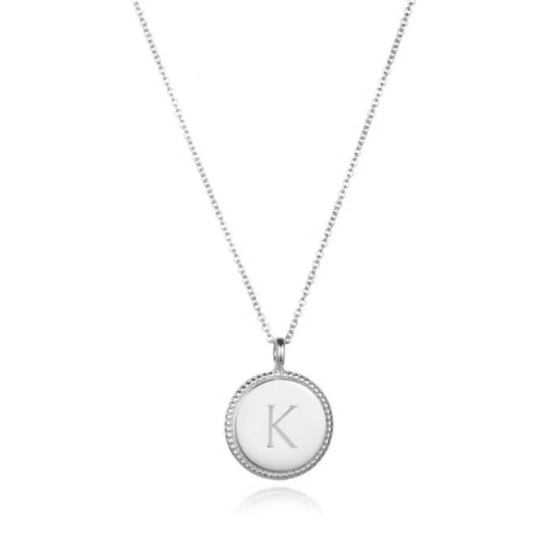 Amelia Rose Pave Round Disk Initial Necklace - Heritage-Boutique.com