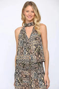 Aztec Print Open Tie Back Top - Black/Tan - Heritage - Boutique.com