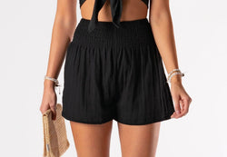 Black High Waist Cotton Shorts - Heritage-Boutique.com