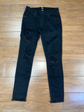 Black Jeans with Distressed Right Leg, Left Knee, and Hems - Heritage-Boutique.com