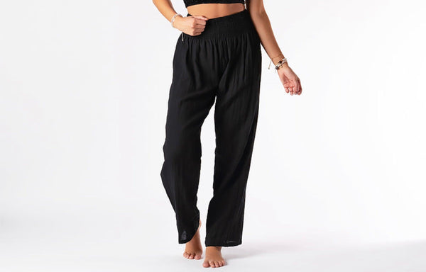 Black Wide Leg Cotton Pants - Heritage-Boutique.com