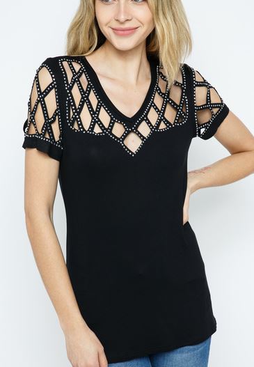 Laser-Cut Short Sleeve with Stones
