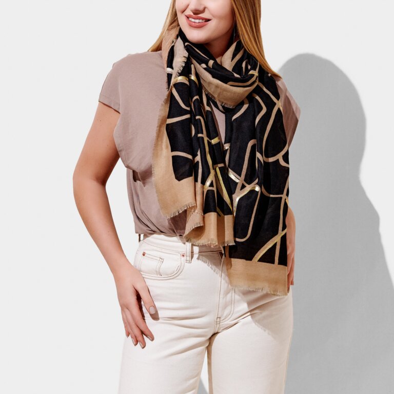 Katie Loxton Black and Gold Abstract Scarf