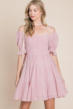 Blush Puff Sleeve Mini Dress - Heritage-Boutique.com