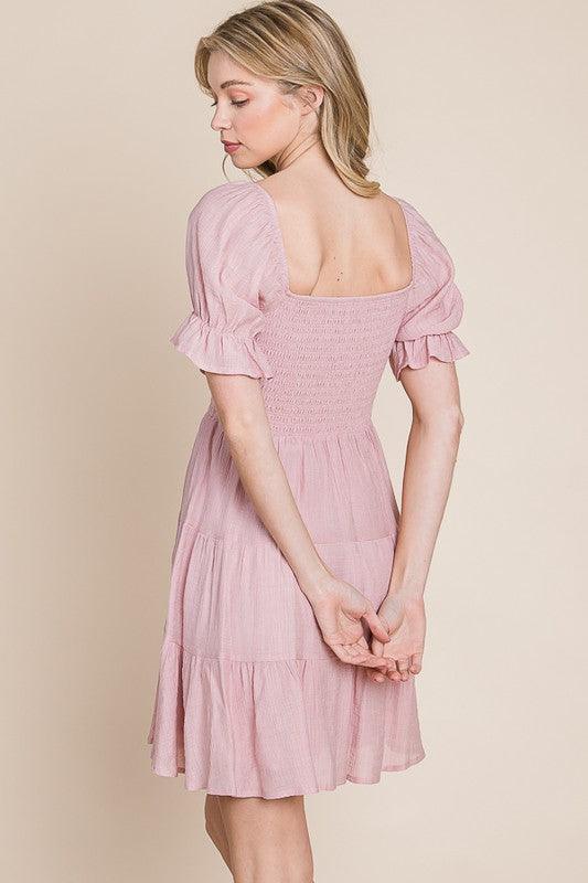 Blush Puff Sleeve Mini Dress - Heritage-Boutique.com