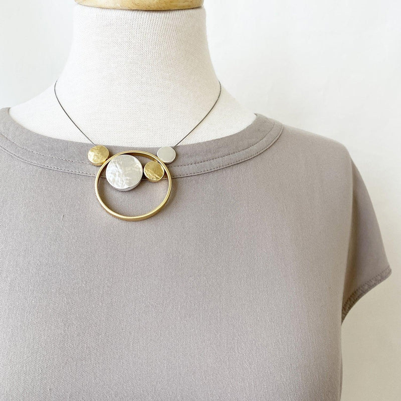 Cable Necklace With Textured Metal Disc & Smooth Ring - Heritage-Boutique.com