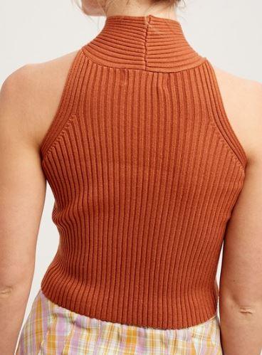 Classy Butterscotch Ribbed Knit Cross Neck Top - Heritage-Boutique.com