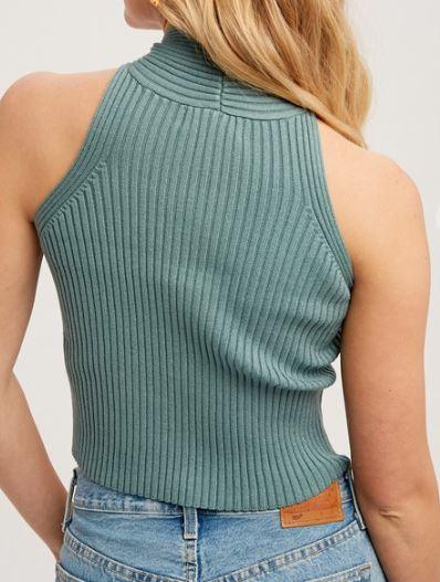 Classy Ribbed Knit Cross Neck Top- Sage - Heritage-Boutique.com