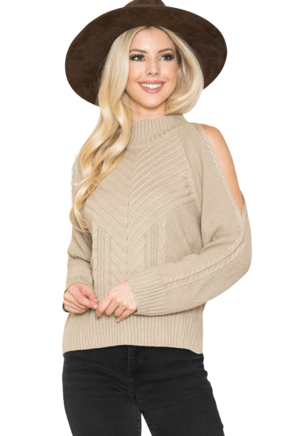 Cold Shoulder Cable Knit Sweater - Heritage-Boutique.com