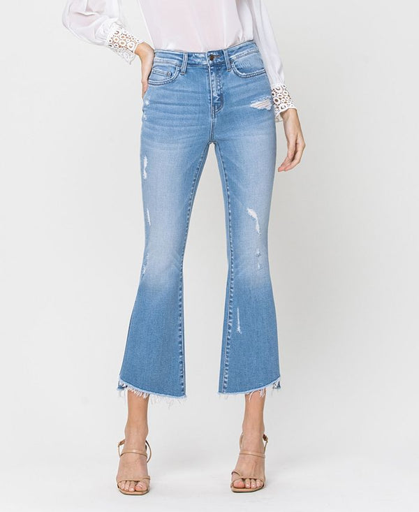 Flying Monkey Mid Rise Crop Flare with Side Slit and Rips