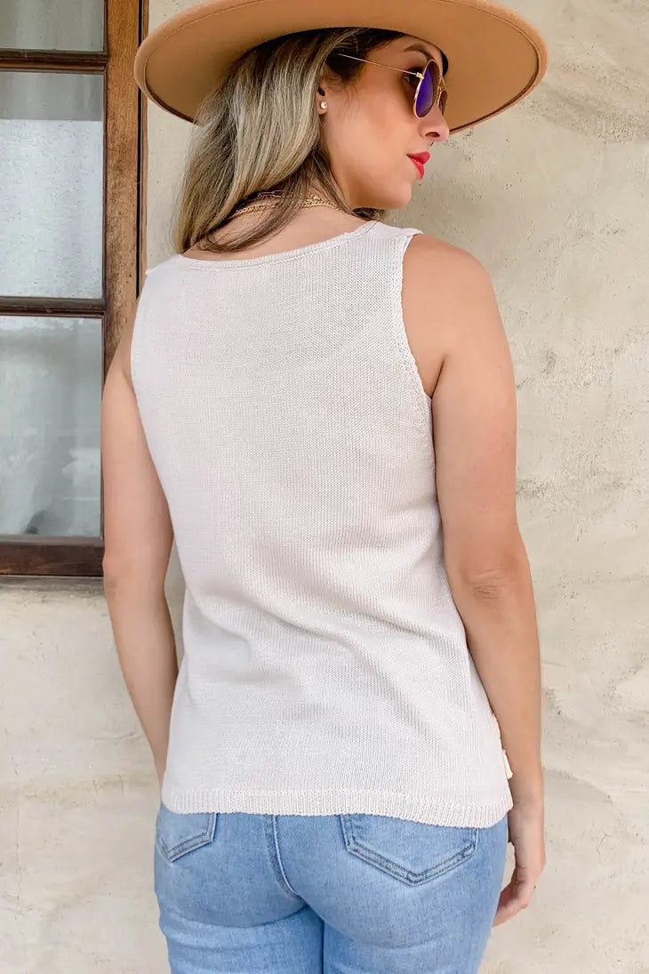 Knit Tank with Doubled Layered Tassel Detail
