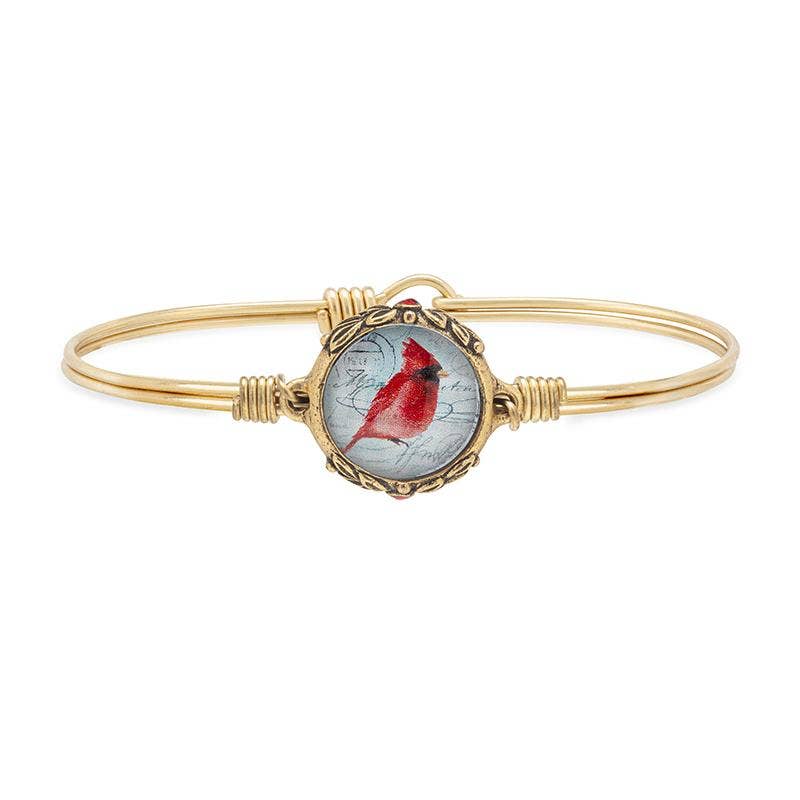Vintage Red Cardinal Bangle Bracelet: Regular / Brass Tone