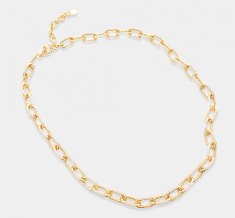 Enamel Paperclip Chain Necklace - White - Heritage-Boutique.com