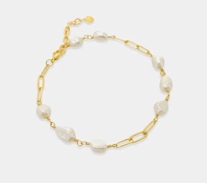 Freshwater Pearl Paperclip Anklet - Heritage-Boutique.com
