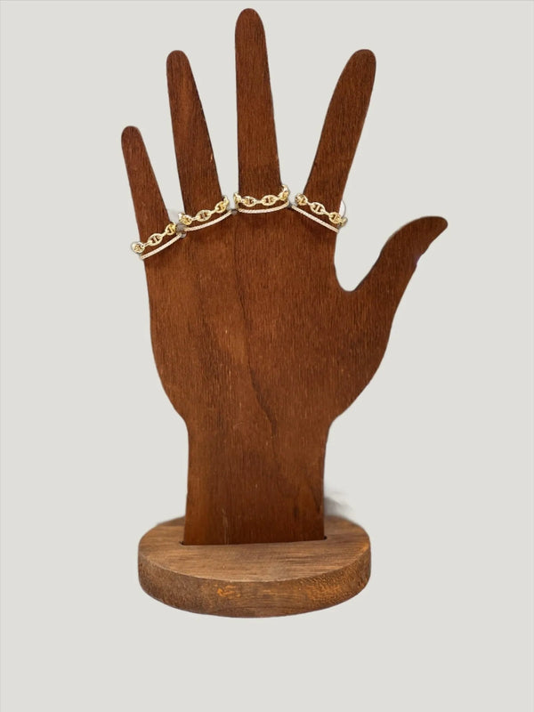 Gold Anchor Link and CZ Double Band Ring - Heritage-Boutique.com