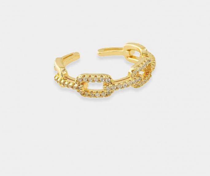 Gold CZ Stud Paperclip Ring - Heritage-Boutique.com