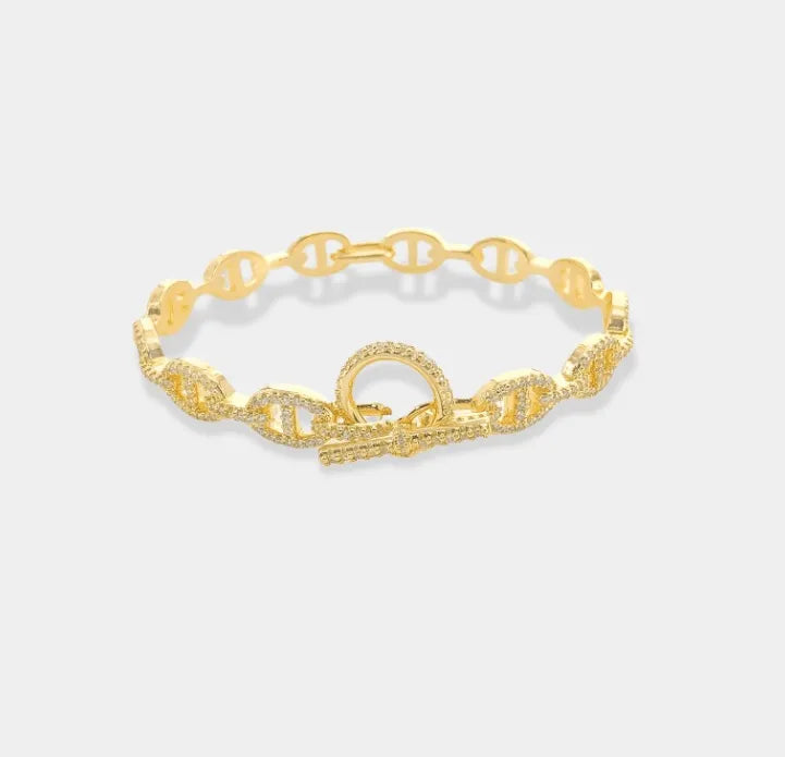 Gold Mariner Pave Cuff w/Toggle Lock - Heritage-Boutique.com