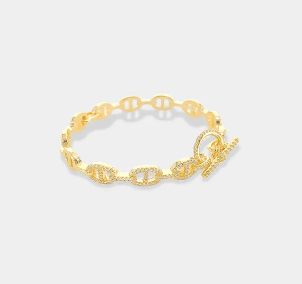 Gold Mariner Pave Cuff w/Toggle Lock - Heritage-Boutique.com
