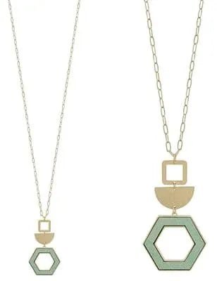 Gold Wood Hexagon Necklace - Heritage - Boutique.com
