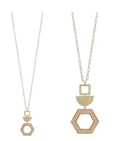 Gold Wood Hexagon Necklace - Heritage-Boutique.com