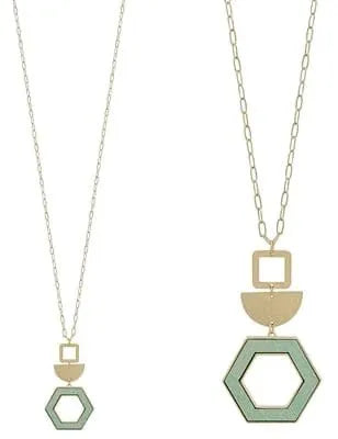 Gold Wood Hexagon Necklace - Heritage-Boutique.com