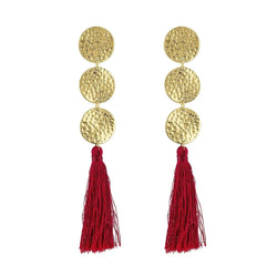 Good Hammered Maroon Tassel Earrings - Heritage-Boutique.com
