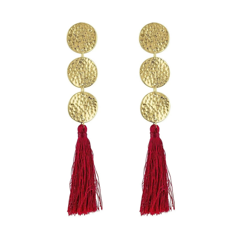 Good Hammered Maroon Tassel Earrings - Heritage-Boutique.com