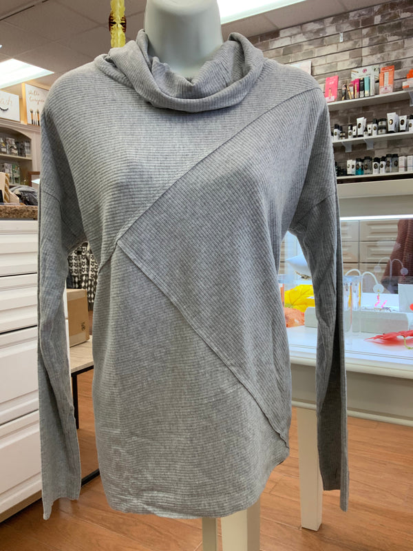 Grey Knit Top with Cowl Neck - Heritage-Boutique.com