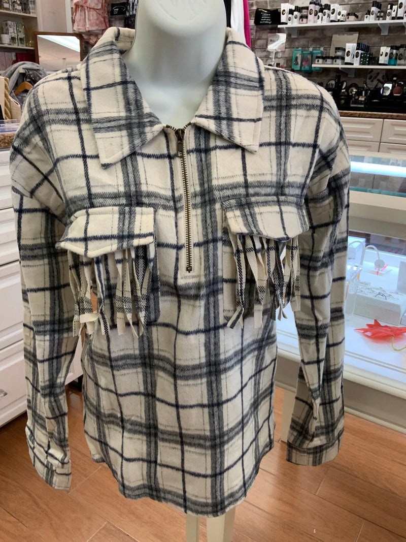 Half Zip Up Plaid Shirt - Heritage-Boutique.com
