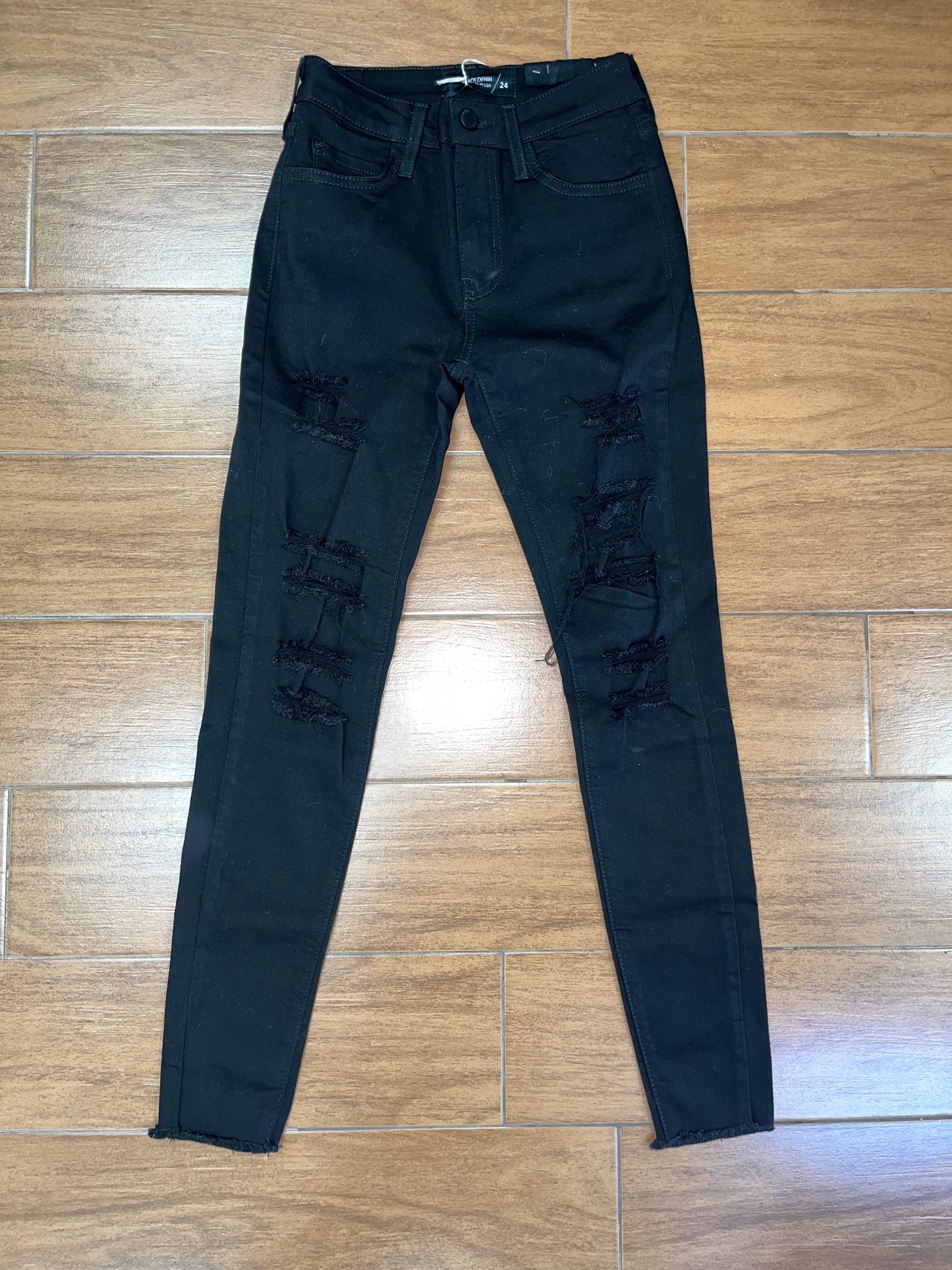 Black Jeans with Distressed Legs and Hems
