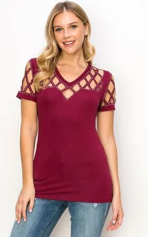 Laser - Cut Short Sleeve with Stones - Heritage - Boutique.com