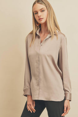 Long Sleeve Shirt Hidden Buttons Latte - Heritage-Boutique.com