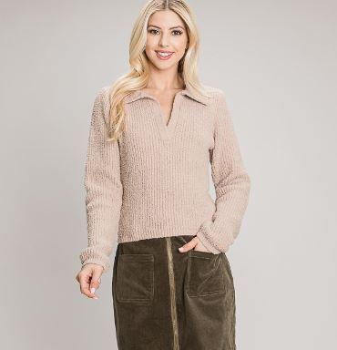 Long Sleeve Soft Chenille Collared Sweater Allie Rose - Heritage-Boutique.com
