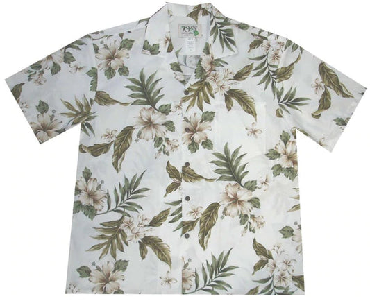 MENS White Hibiscus Shirt MEDIUM - Heritage-Boutique.com