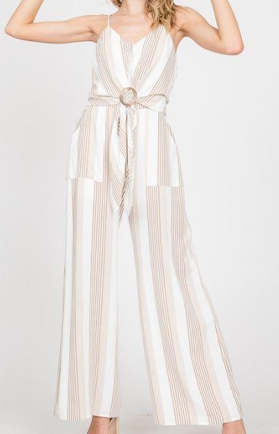 Multi Stripe Belted Jumpsuit - Heritage-Boutique.com