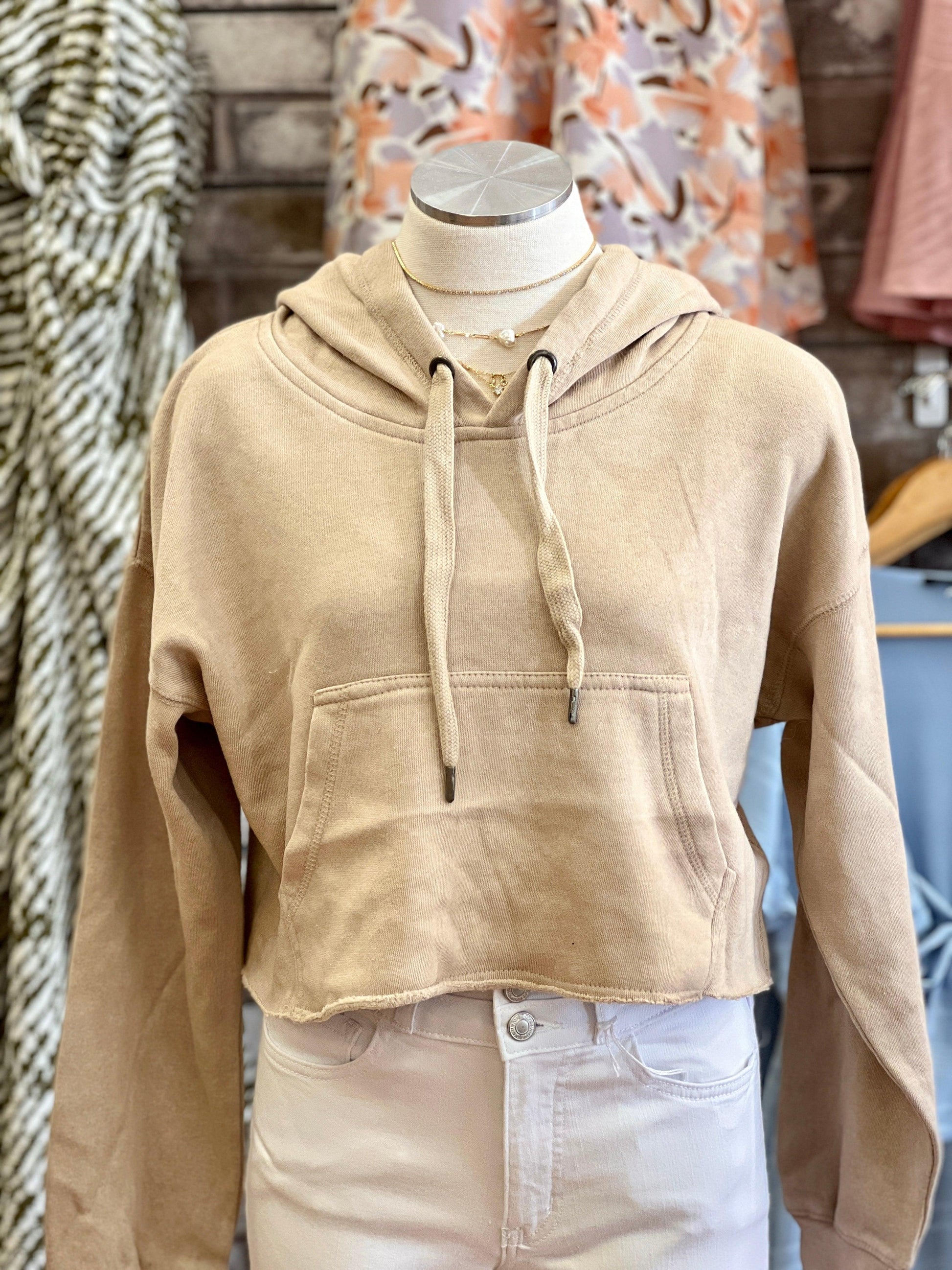 Nude Lace-Up Back Hoodie - Heritage-Boutique.com