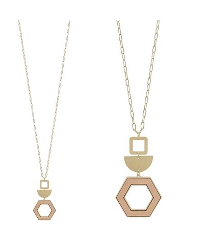 Gold Wood Hexagon Necklace
