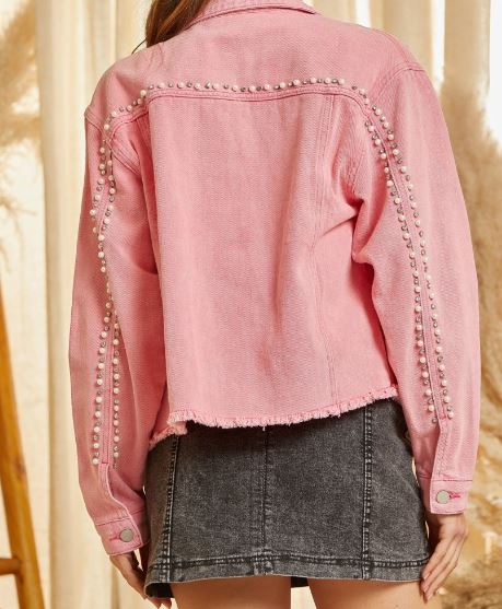 Pink Jean Jacket with Pearl Embellishments