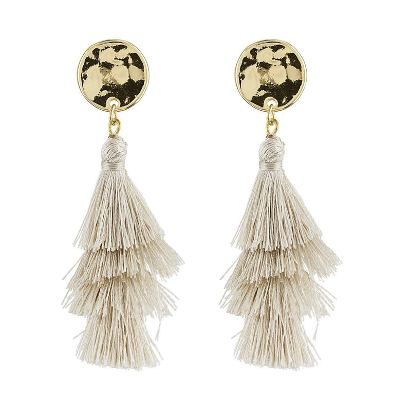 Piper & Jade Beige Tassel Earrings - Heritage-Boutique.com