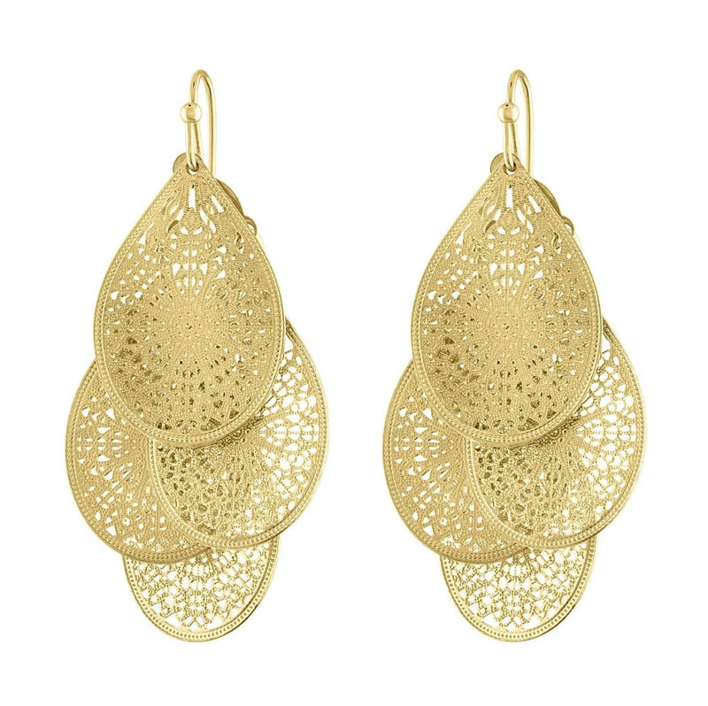 Piper & Jade Gold Filigree Layered Tear Drop Earrings - Heritage-Boutique.com