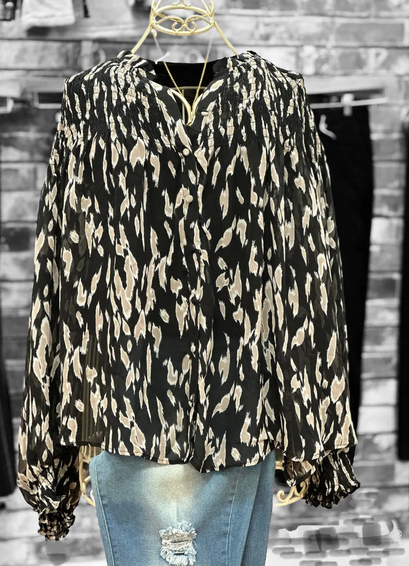 Plus Size Sheer Print Button Up - Heritage-Boutique.com