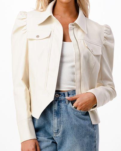 Puff Sleeve Leather Jacket - Heritage-Boutique.com