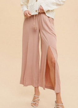 Ruffle High-Waist Wide Pant with Front Slits - Heritage-Boutique.com