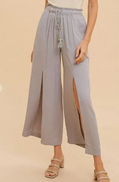 Ruffle High-Waist Wide Pant with Front Slits - Heritage-Boutique.com