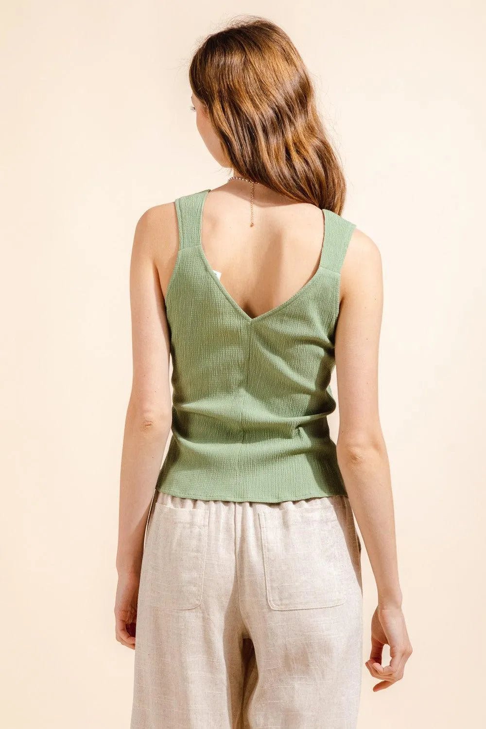 Sage Front Twist Woven Top - Heritage - Boutique.com