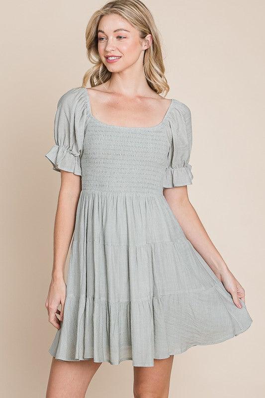 Sage Puff Sleeve Mini Dress - Heritage-Boutique.com