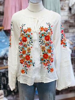 Savanna Jane Orange & Ivory Embroidered Blouse - Heritage-Boutique.com